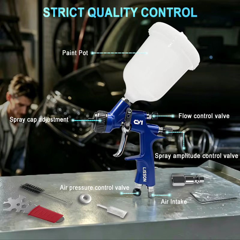 HVLP-Spritzpistole mit 1,3 mm Düse und 600 ml Behälter für Lackierungen in Industrie und Automobilbau - Bild 4