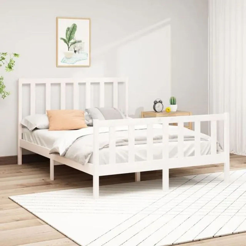 Massivholzbett aus Kiefernholz von vidaxl in Weiß, Design: Modern, Landhaus oder Skandinavisch, B/T/H: 160 x 200 x 69,5 cm - Bild 1
