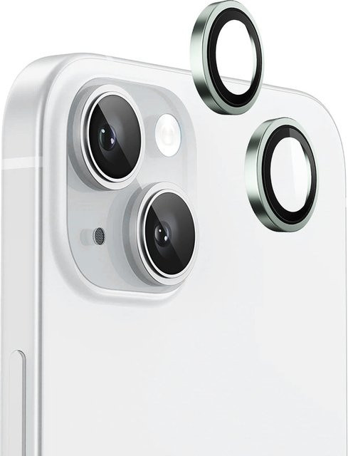 Blueo Metal Frame Rückkamera-Schutzfolie aus gehärtetem Glas für Apple iPhone 15 Plus und iPhone 15, Grün - Bild 1