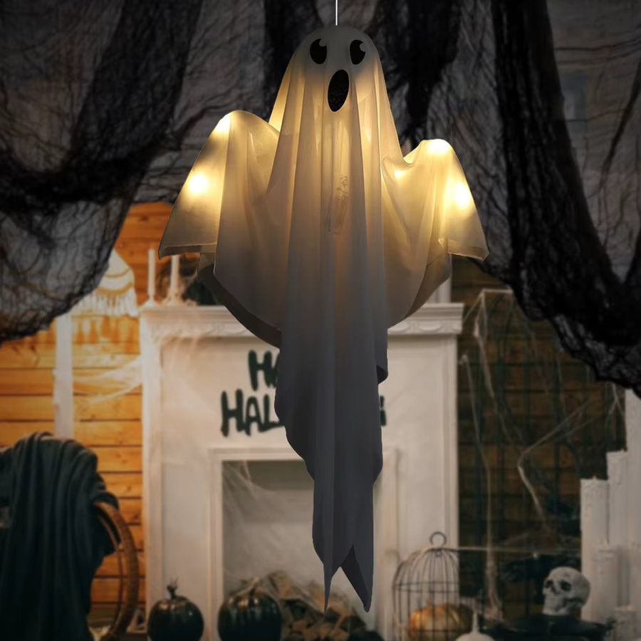VAKIND Halloween Geister-Horror-Requisite, batteriebetriebene beleuchtete Geister-Dekoration in Weiß zum Aufhängen für Terrasse und Rasen - Bild 3