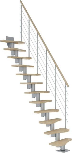 Dolle Mittelholmtreppe Basel Ahorn in Perlgrau, platzsparende Holztreppe bis 299 cm Höhe, Breite: 64 cm - Bild 1