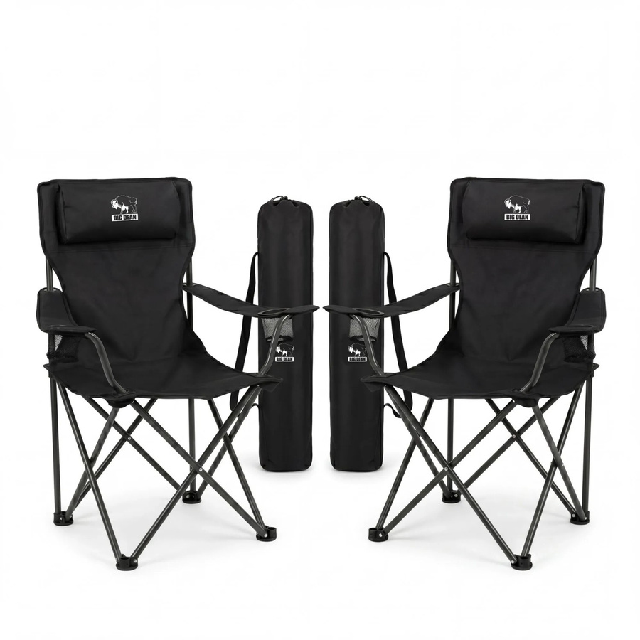 2er Set BigDean Campingstühle in Schwarz mit extra großer Sitzfläche und Armlehnen, belastbar bis 150 kg - Bild 2