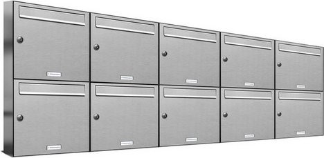 AL Briefkastensystem für 10 Parteien zur Aufputzmontage, silberfarben, B/H/T: 153,34 x 68,4 x 11,6 cm - Bild 1