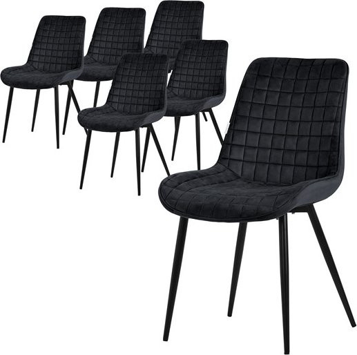 6er Set Esszimmerstühle ML-Design in Schwarz mit Samtbezug und Stahlbeinen - Bild 1