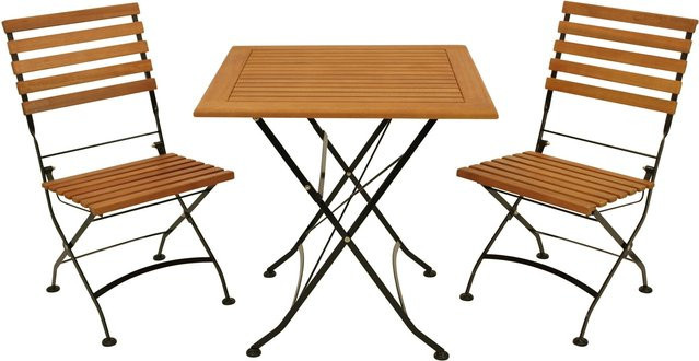 DEGAMO Klappgarnitur HOFGARTEN 3-teilig aus Flachstahl in Schwarz und Eukalyptus Holz, FSC-zertifiziert - Bild 1