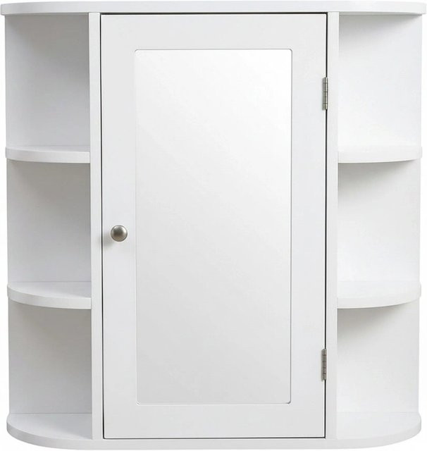 Relaxdays Spiegelschrank aus MDF in Weiß mit Glastüren und 10 Fächern zur Wandmontage B: 58 cm, H: 61 cm, T: 18 cm - Bild 1