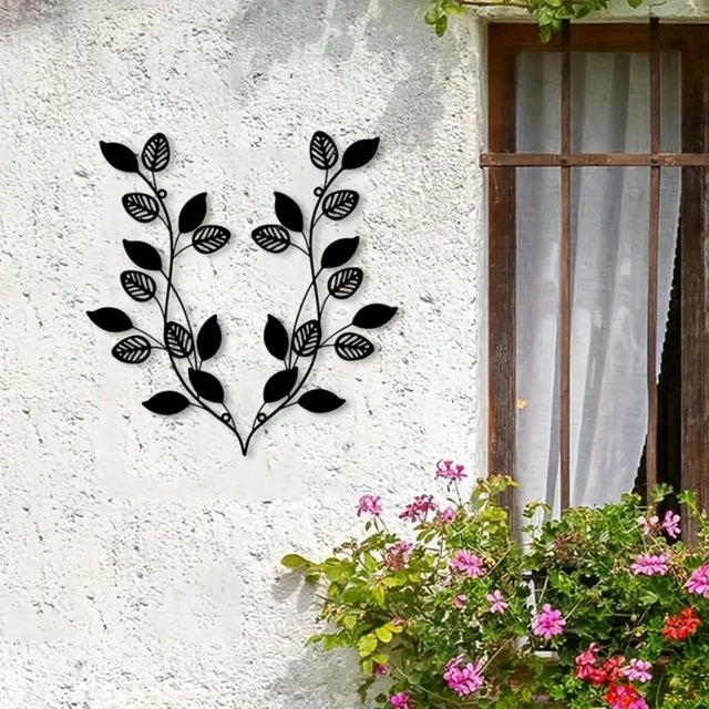 CIFBUY Olivenblatt Wandkunst aus Metall in Schwarz im mediterranen floralen Design - Bild 1