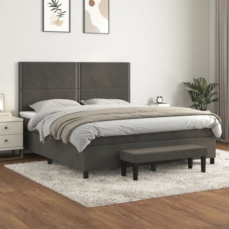 Vidaxl Boxspringbett mit Matratze in Anthrazit und Grau aus Samt, B/T/H: 180 x 200 x 118 cm - Bild 1