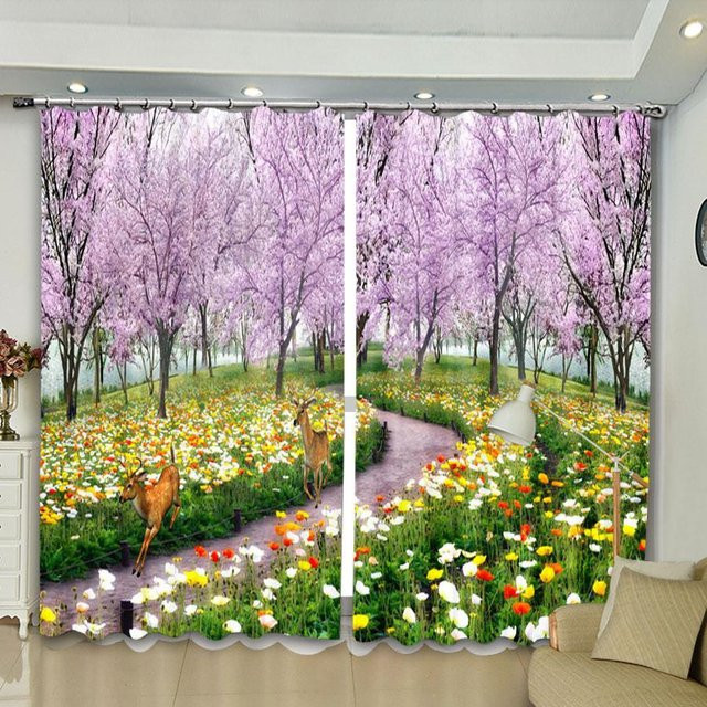 A Family Of Home Textiles Dekorative Vorhänge mit Baum-Motiv in Multicolour, 2er-Set, semi-transparent mit Ösen, Breite: 50 cm, Höhe: 130 cm - Bild 1