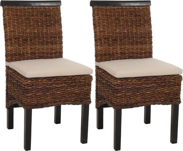 CHEFGASTRO Esszimmerstuhl 2er-Set aus Bananenblatt-Geflecht in Dunkelbraun mit Kissen, H x B x T: 93 x 47 x 43 cm, Sitzhöhe: 47 cm - Bild 1