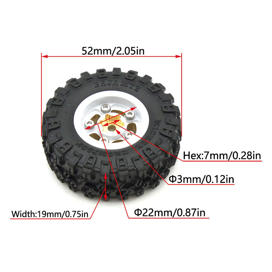 TxXrcss 48g Messing Heavy RC 1.0 Beadlock Rad- und Reifensatz, Metall, -2mm Offset Felgen - Bild 5
