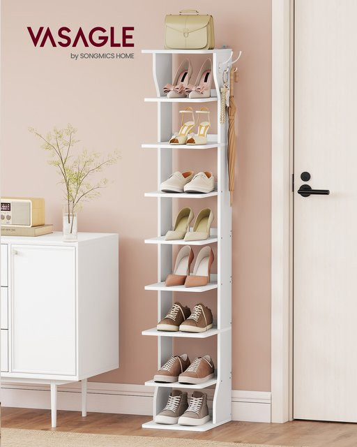 VASAGLE Schuhregal schmal, Eckregal mit 9 Ebenen für den Eingangsbereich, Weiß - Bild 1