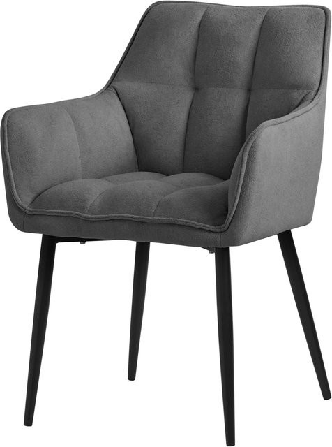 ML-Design Esszimmerstuhl aus Frotteestoff in Dunkelgrau mit gepolsterter Sitzfläche und Armlehnen, B/T/H: 63 x 49 x 90 cm - Bild 2