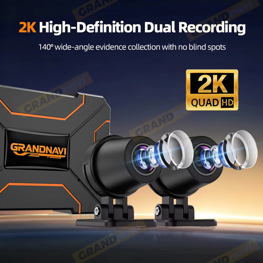 Grandnavi Motorrad Dual-DVR Action-Kamera mit 1080P 2K Auflösung, Vorder- und Rückansicht, Wasserdicht, Nachtsicht und WLAN, Schwarz - Bild 4