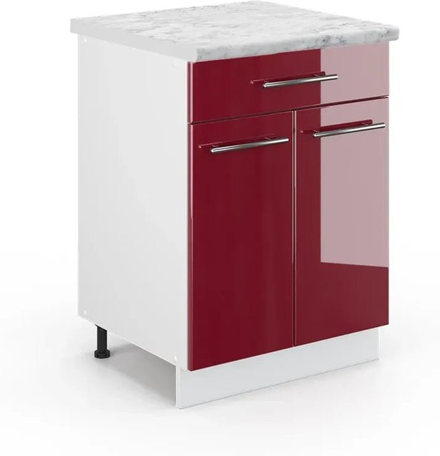 Vicco Küchenunterschrank Fame-Line Bordeaux Hochglanz Weiß mit Schublade und Türen B/T/H: 60 x 32,53 x 82 cm - Bild 1