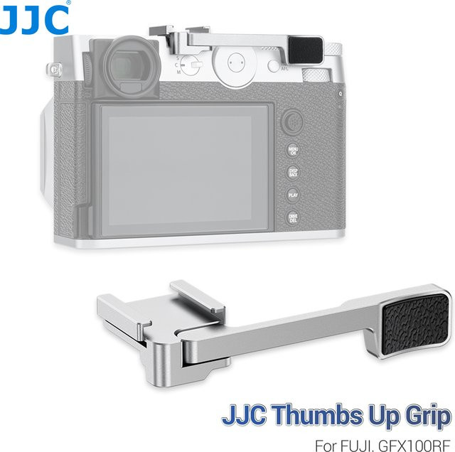JJC Daumen-Up-Griff aus Metall für Fujifilm GFX100RF in Schwarz mit Kaltschuh-Halterung für LED-Licht und Mikrofon - Bild 1