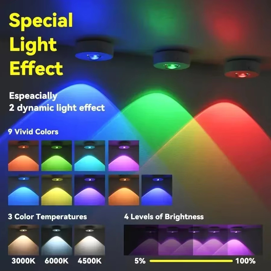 VENUSWING RGB LED Nachtlicht mit Fernbedienung, wiederaufladbare drahtlose Schrankbeleuchtung für Küche und Möbel, Multicolour und Weiß - Bild 2