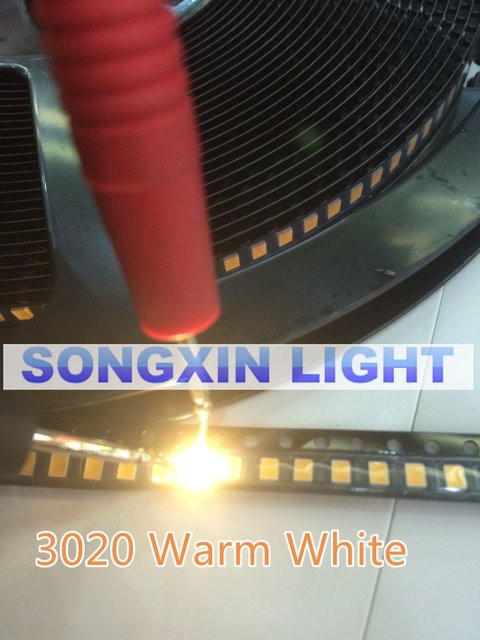 XIASONGXIN 50 Stück SMD LED-Leuchtdioden 3020 in Weiß und Warmweiß, 0,06 W, 6-7 lm, B/T/H: 3,0 x 2,0 x 1,3 mm - Bild 1
