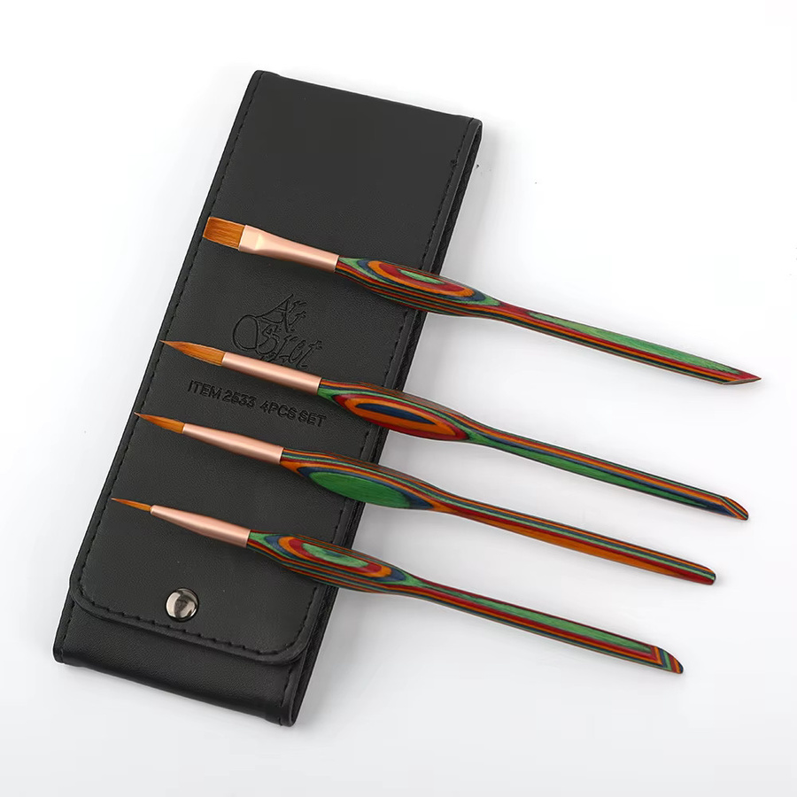 ArtSecret Detailpinsel Set mit Tragetasche, 4er Set aus Holz und Nylon in Gold und Multicolour, Kunstpinsel für Acryl, Öl und Gouache - Bild 2