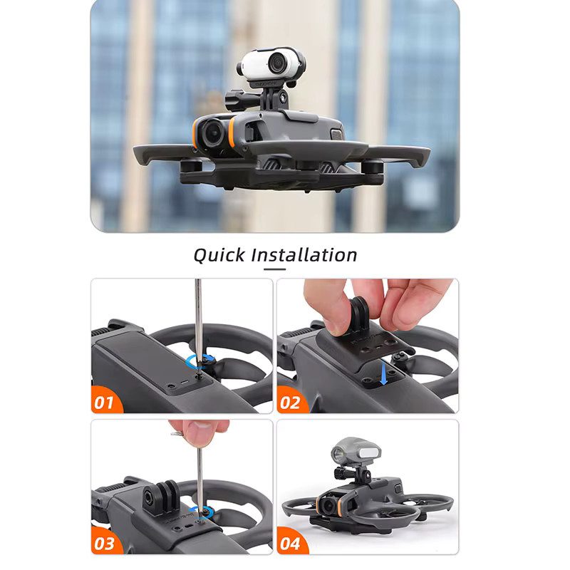QISHKJ Verlängerung Halterung für GoPro 11/12, Insta360 X3/X4 und DJI Avata 2 Drone Zubehör, Schwarz - Bild 2