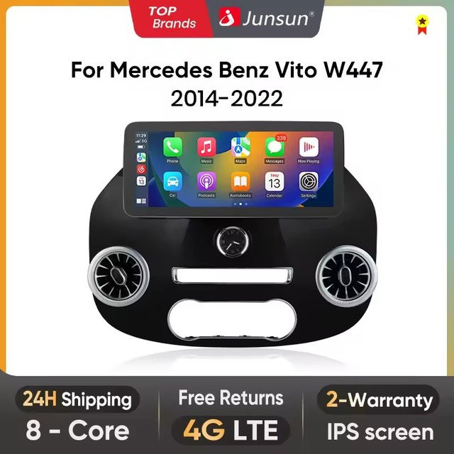 Junsun Wireless CarPlay und Android Auto Radio für Mercedes Benz Vito W447 2014-2022, 12,3 Zoll Multimedia-Autoradio mit GPS und 4G, Schwarz - Bild 1