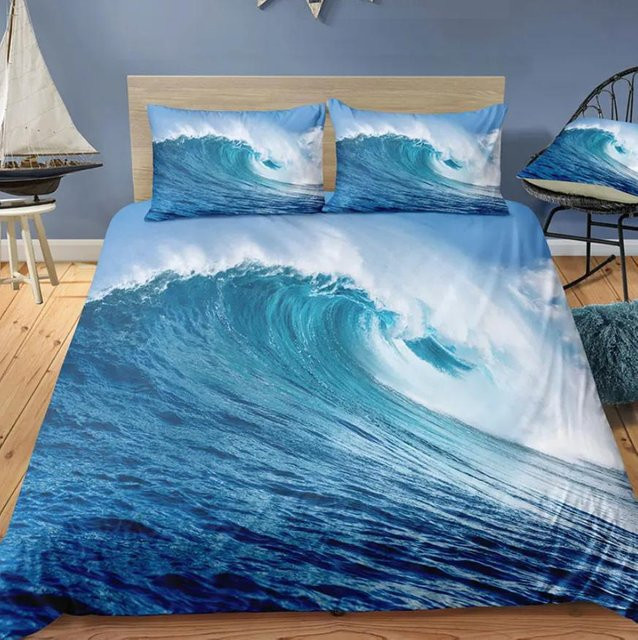 Dream NS Bettwäscheset mit 3D-Digitaldruck Strand und Kokospalmenhain, Blau, Microfaser, B/H: 230 x 230 cm - Bild 1