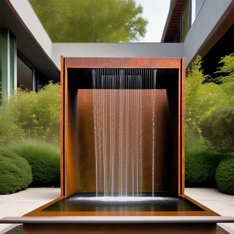 XMSJ Outdoor-Wasserfall und Sprühbrunnen aus Corten-Stahl in Rot und Braun, rechteckiger rustikaler Wasserfall für die Hof-Dekoration - Bild 4