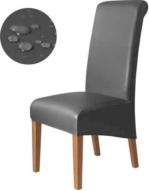 Bestbags Esszimmerstuhlbezug aus PU Leder in Grau, wasserabweisend und schmutzabweisend, elastischer Stuhlüberwurf für Esszimmerstühle - Bild 1