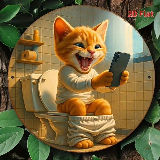 Retro Katzen-Toiletten Metallschild von CIFBUY als humorvolle Wanddekoration für das Badezimmer in Mehrfarbig - Bild 1