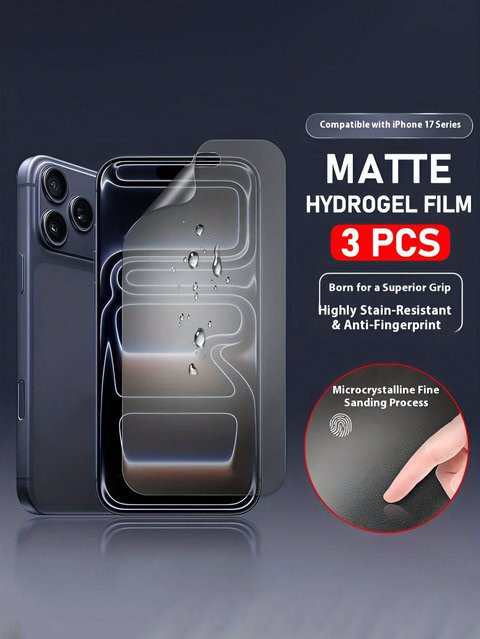 3er-Pack matte Hydrogel-Displayschutzfolie für iPhone 17 Pro Max, Air, 16, 16e, 15, 14, 13, 12 und 11 in Transparent - Bild 1