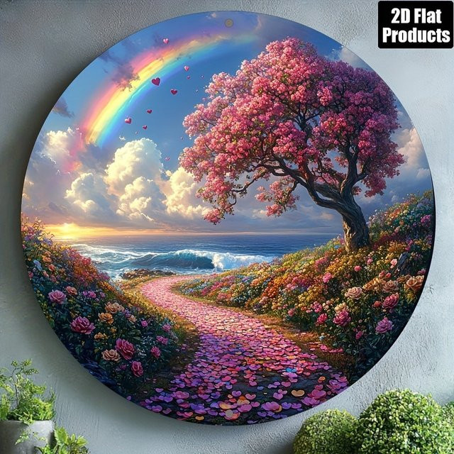VITABIY Runde Wanddekoration aus Metall Romantische Liebesstraße Multicolour Durchmesser: 20,3 cm - Bild 1