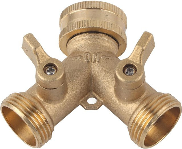 TOMTOP JMS 2-Wege-Ventil-Schlauchsplitter aus Messing in Gold, 3/4 Zoll Anschluss für Gartenbewässerung - Bild 1