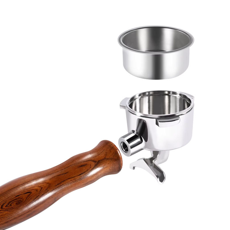 Sage Doppelauslauf-Siebträger aus Edelstahl mit Holzgriff für Breville 870 878 880, 54 mm, Silber/Beige - Bild 4