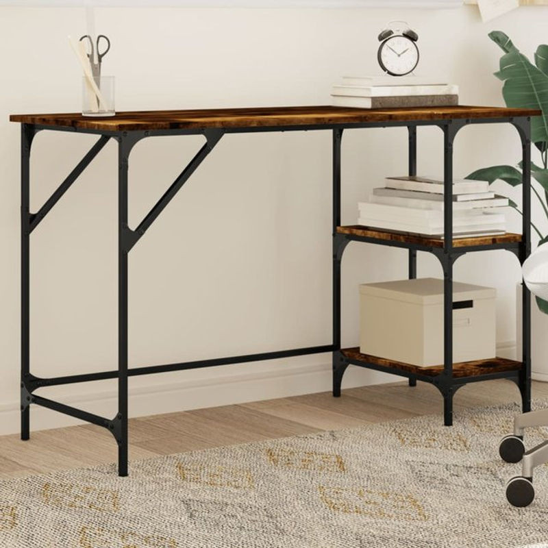 Vidaxl Schreibtisch im Industrial Design aus Holzwerkstoff und Metall, Farbe Braun, Geräucherte Eiche, B/T/H: 120 x 50 x 75 cm - Bild 1