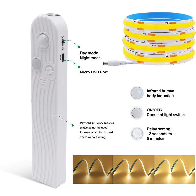 XUNATA COB-LED-Streifen mit Bewegungsmelder, USB- und batteriebetrieben, 5 V, Blau, 2,4 m Länge, flexibles Klebeband für Küchenschrank, TV-Hintergrundbeleuchtung und Spiegel - Bild 4