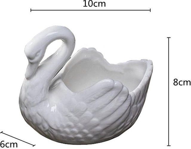 Yiran Furniture Keramik-Blumentopf Schwan in Weiß, Dekovase für Sukkulenten und Schmuck, B/T/H: 10 x 6 x 8 cm - Bild 1