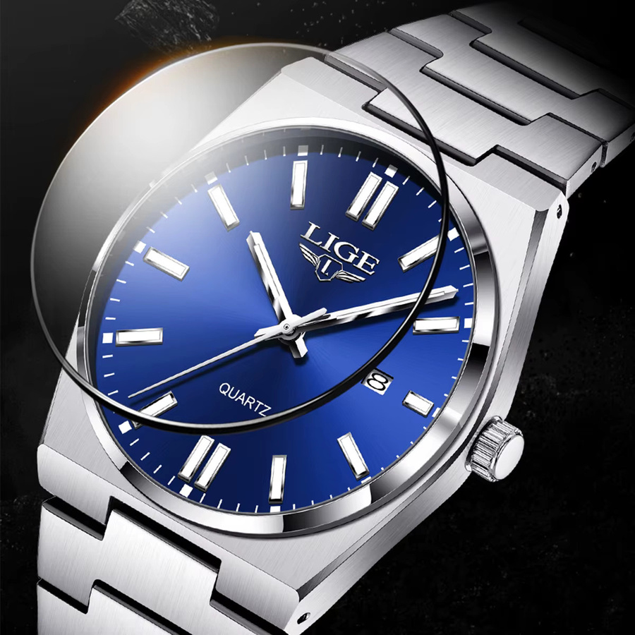 LIGE Armbanduhr Quarz, Edelstahl, Blau, Silber, Herren - Bild 5