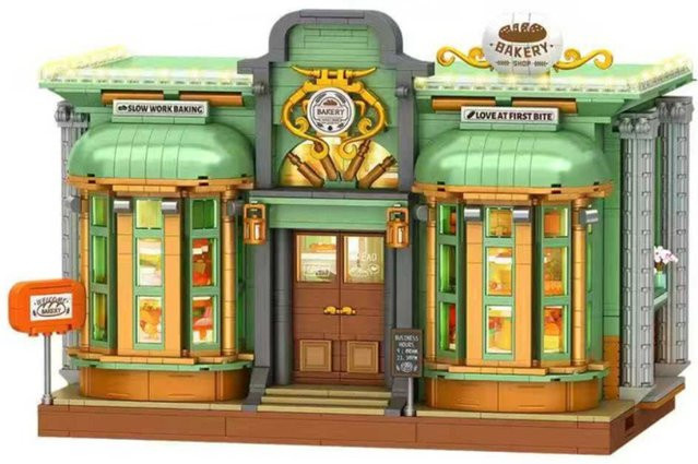 SixBricks MOC Europäischer Stil Eckbäckerei-Baustein-Set, mit Licht - Bild 1