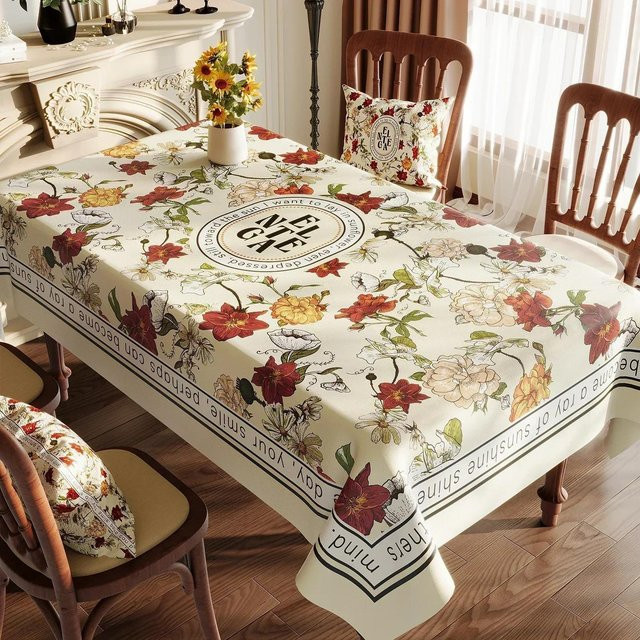 JINGYUE Pet Tischdecke mit Buchstabenmuster und floralem Design, rechteckig, wasserabweisend und waschbar, Mehrfarbig, B: 100 cm, L: 160 cm - Bild 1