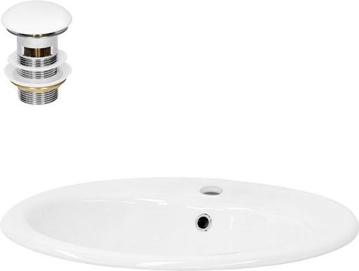 LuxeBath Keramik Waschbecken Oval Weiß mit Ablaufgarnitur und Überlauf B: 57 cm, T: 48,5 cm, H: 19,5 cm - Bild 1