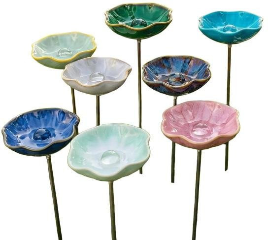 Fungogo Keramik Bienen Wasserstation mit Blumendesign in Multicolour als dekorativer Futterspender für den Garten - Bild 1