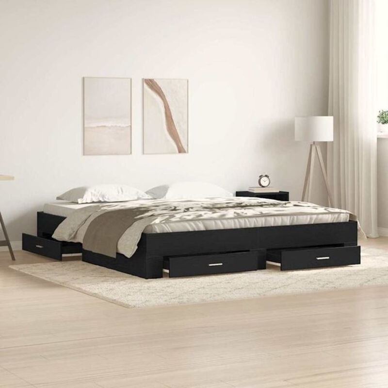 Modernes Massivholzbett mit Schubladen von vidaXL in Schwarz Eiche, B/T/H: 180 x 200 cm - Bild 1