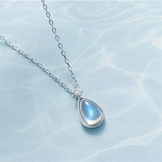 Lucky Star Jewelry Halskette, 925 Silber, Mondstein, Wassertropfen Charm, Damen - Bild 1