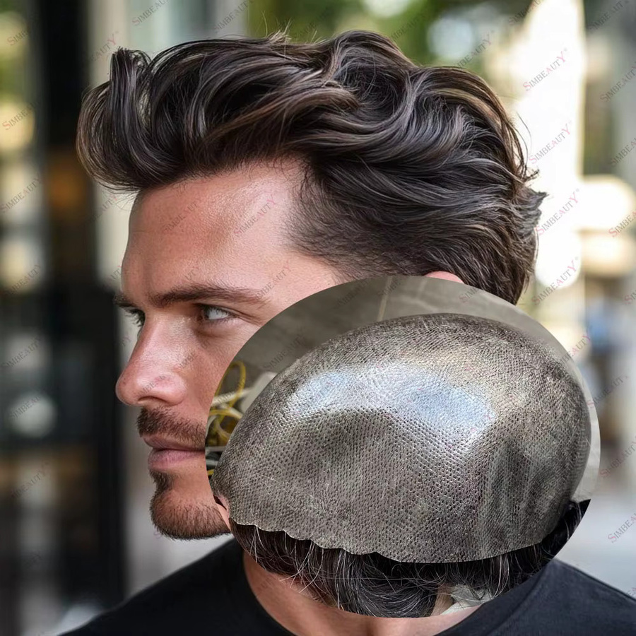 simbeauty Herren Haarersatzsystem, 80% Graues Echthaar, Glatt/30mm Wellig - Bild 1