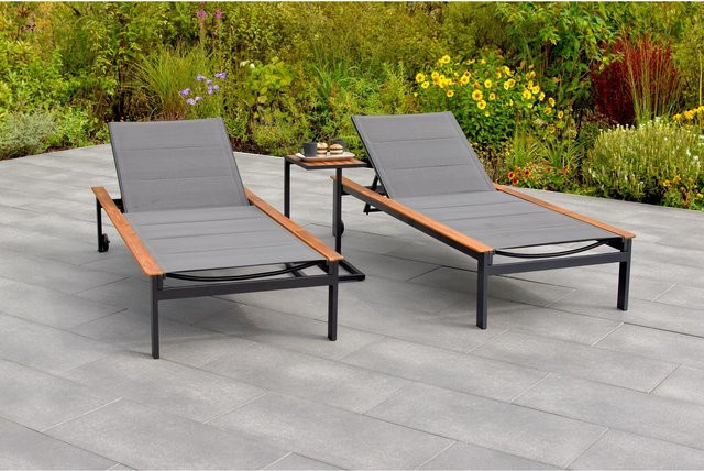 Merxx Gartenliegen-Set Paxos, 3-tlg., Akazie und Aluminium, grau - Bild 3