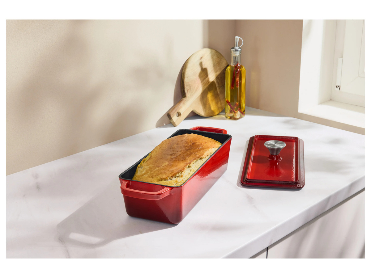 SILVERCREST Premium-Gusseisenbrotbackform, rechteckig, emailliert, Rot, B/T/H: 33,0 x 25,0 x 17,5 cm - Bild 2