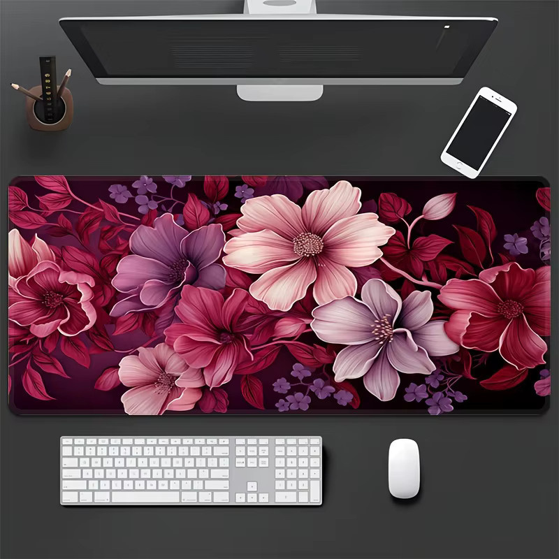 Großes Blumen-Mauspad für PC-Gaming, wasserabweisende und rutschfeste Schreibtischunterlage in Multicolour - Bild 2