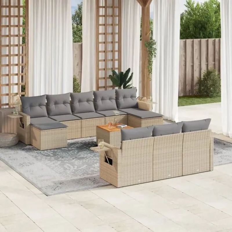 Vidaxl 11-tlg. Garten-Sofagarnitur aus Polyrattan mit Kissen in Beige - Bild 1