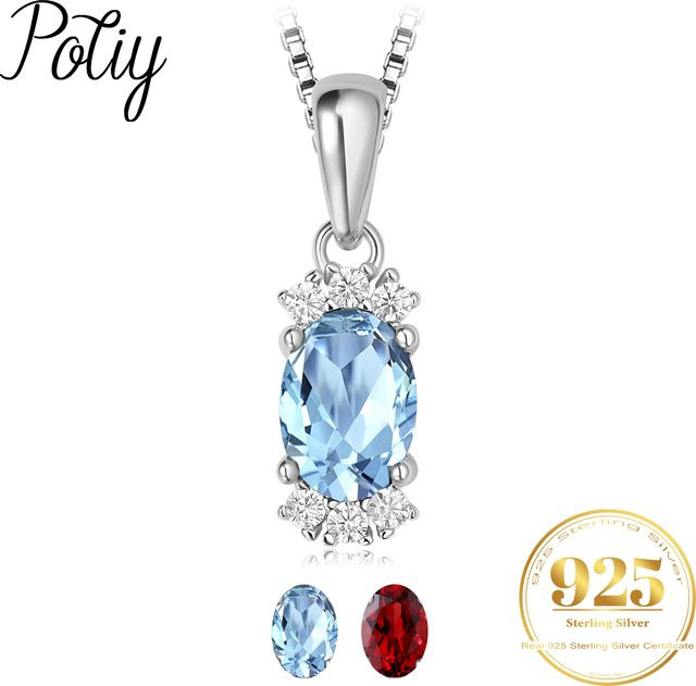 Potiy Anhänger Halskette, 925 Silber, Topas, Granat, Zirkonia, Damen - Bild 1