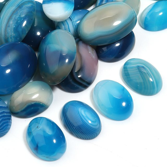 Louleur Naturstein Cabochon Blauer Streifen Achat, Oval, 5 Stück - Bild 1